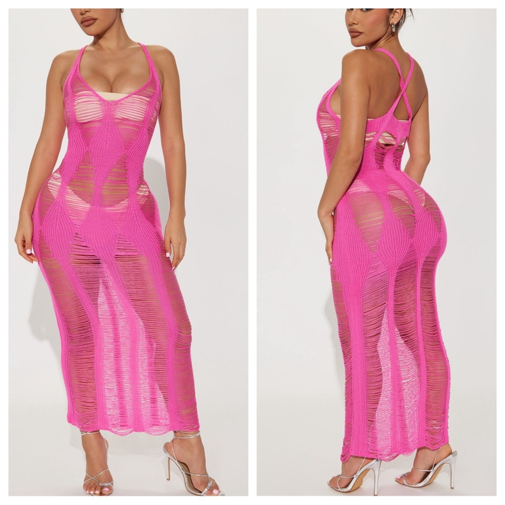 💕 Pink Crochet Maxi Dress or Coverup